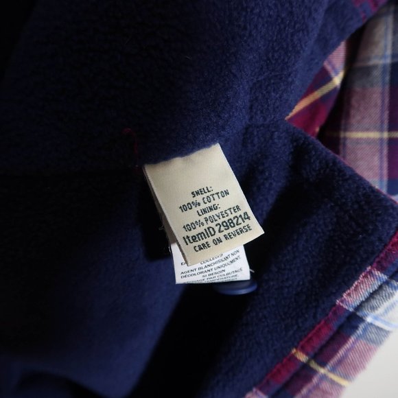 LL BEAN Hooded Burgundy Plaid Fleece Lined Flannel Shirt Shacket w/ Pockets 1X - Picture 7 of 7